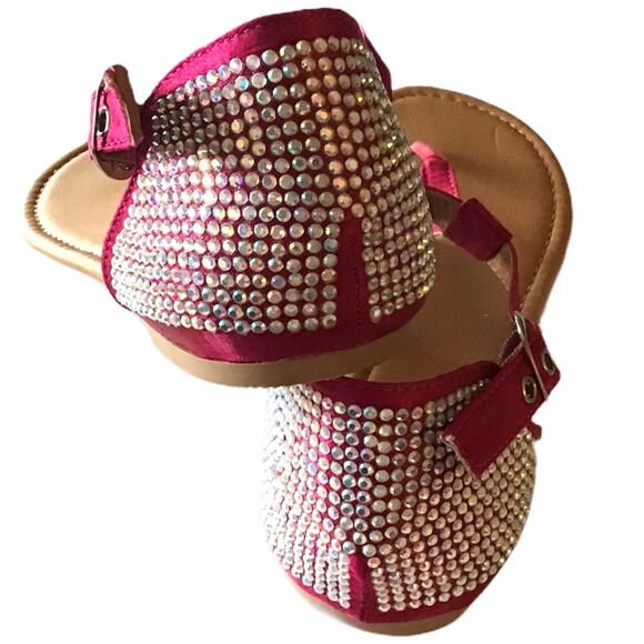 Shi By Journeys Women's 7 Pink T-Strap Gladiator Rhinestone Sandals Glam Bling - Picture 6 of 11